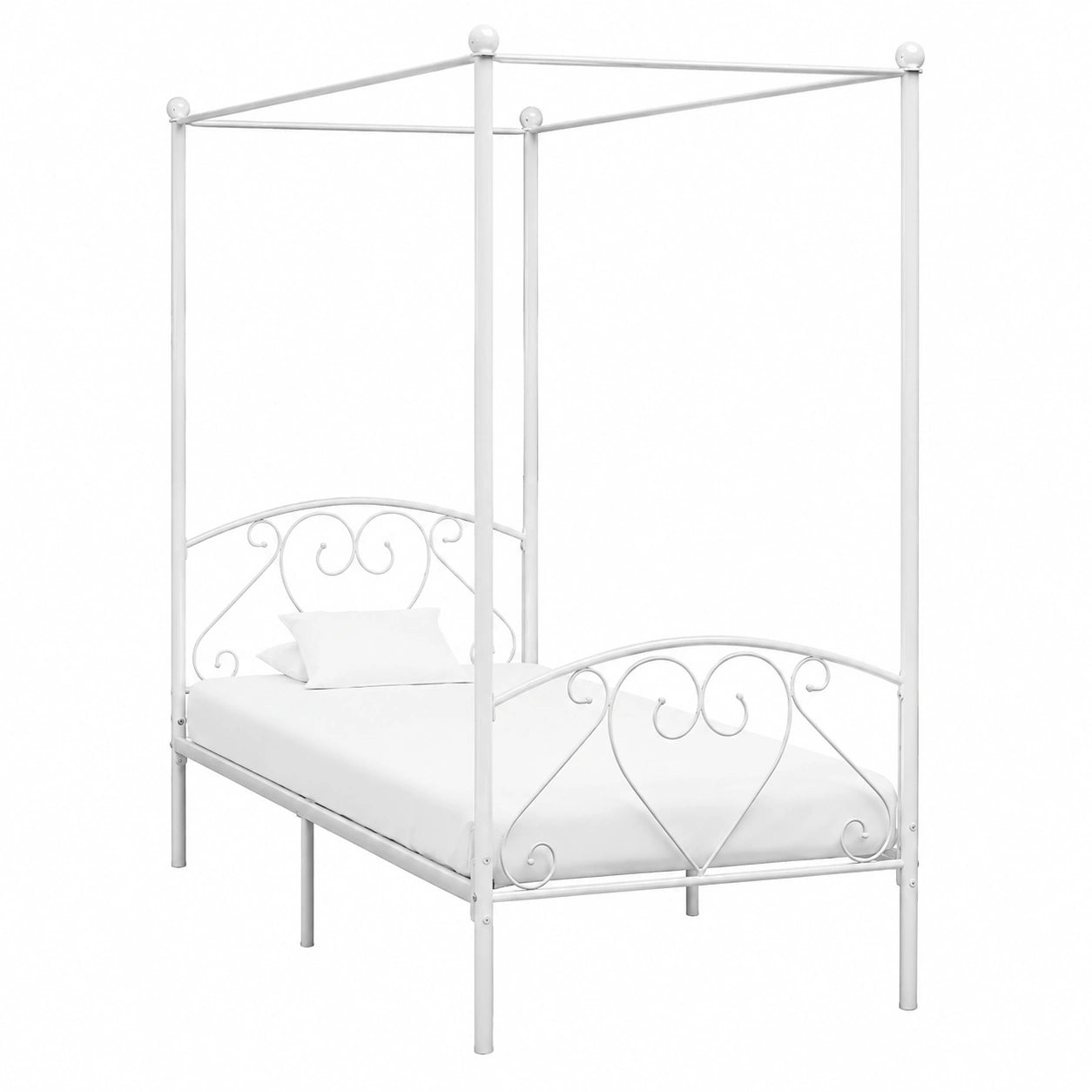 Cama con Dosel Metálico Blanca 90x200 cm para Dormitorio