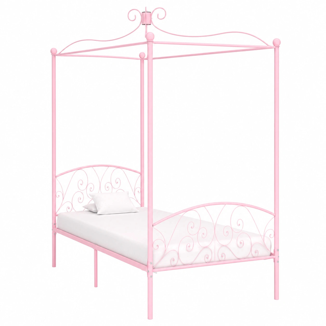 Cama con Dosel de Metal Rosa 90x200 cm para Niñas