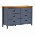 Aparador de Cocina de Pino Macizo Gris 125x40x80 cm con 6 Cajones