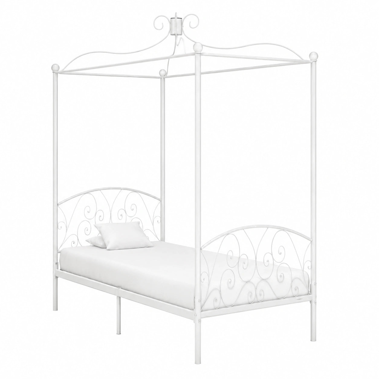Cama con Dosel de Metal Blanca 100x200 cm para Dormitorio