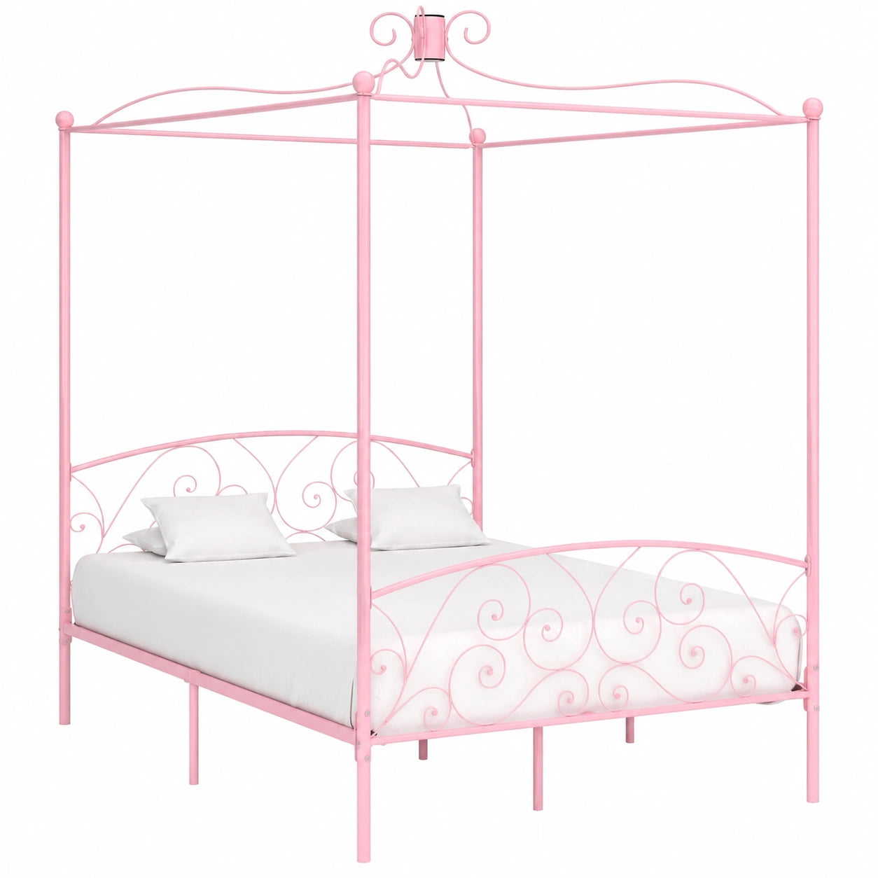 Cama con dosel rosa de metal 120x200 cm para dormitorios elegantes