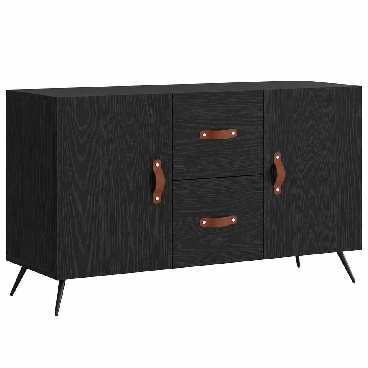 Buffet de Roble Negro con Cajón y Puertas, 100x36x60 cm, para Salón y Comedor, Moderno y Funcional