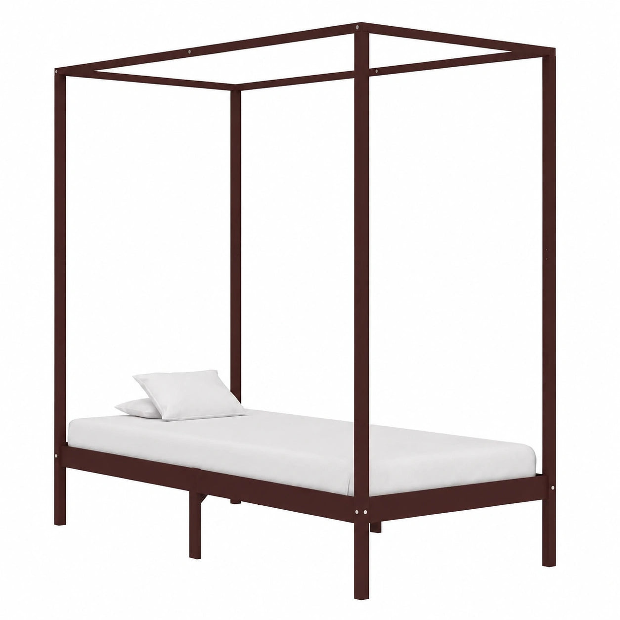 Cama con Dosel de Madera de Pino Maciza Marrón Oscuro, 100x200 cm