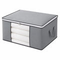 Bolsas de almacenamiento plegables 84L con asas, organizadores para ropa y edredones, tela gruesa, gris