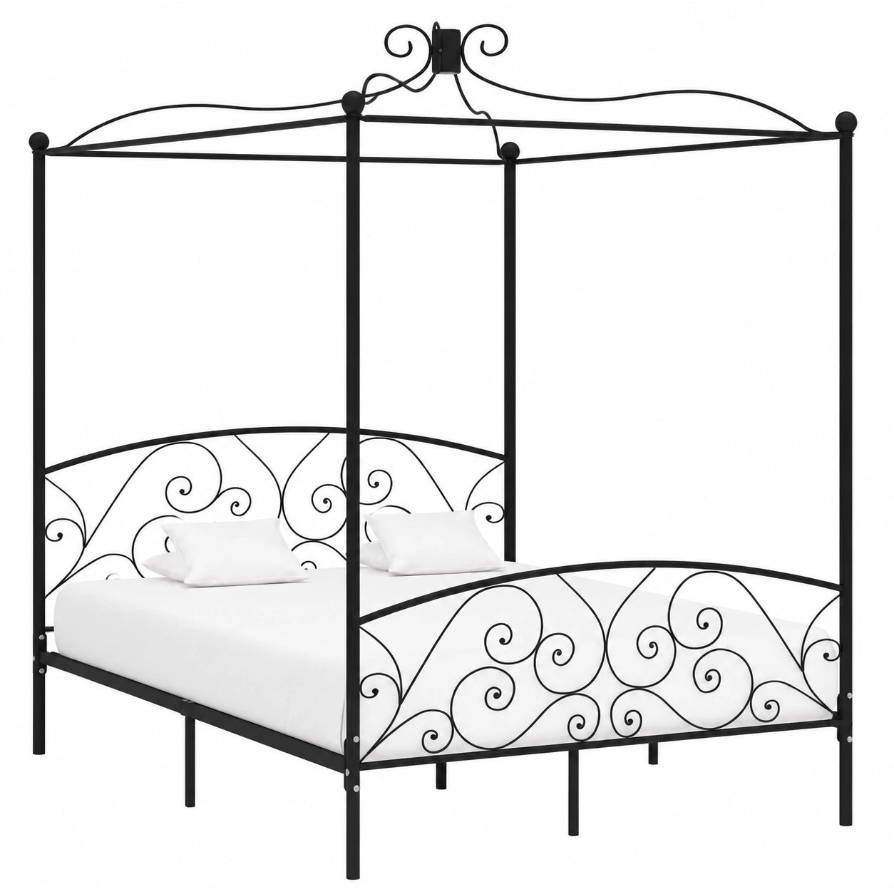 Cama con Dosel de Metal Negro 160x200 cm, Estructura Robusta, Estilo Moderno